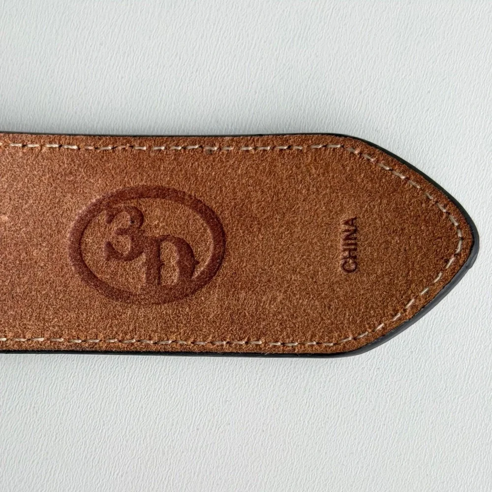 3-D Belt Co Handtooled Leather Belt Mens 42 Western Barbed Wire Braid Brown